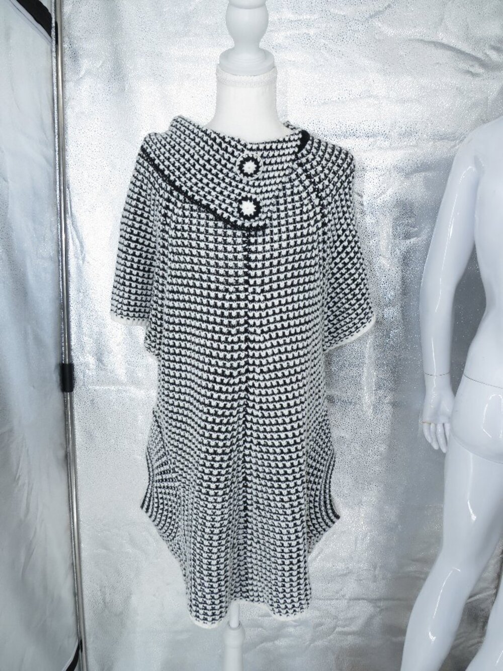 Diva Designs Chunky Knit Sweater Dress With Pockets Black White Metallic L XL
